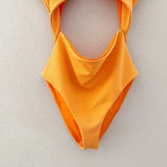 Mara Hoffman Kia One Piece Swimsuit Med Orange Ribbed Cutout Resort Vacation NWT - Picture 8 of 14